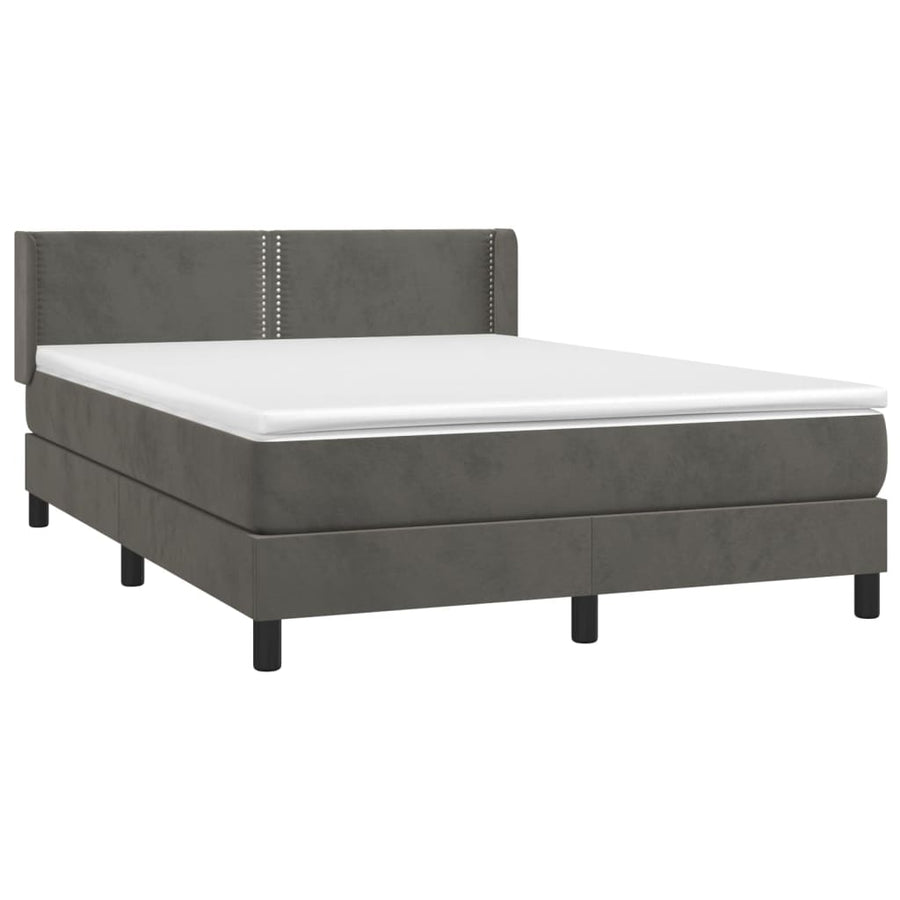 Boxspring Met Matras Fluweel Donkergrijs 140 x 200 cm Effen met spijkers