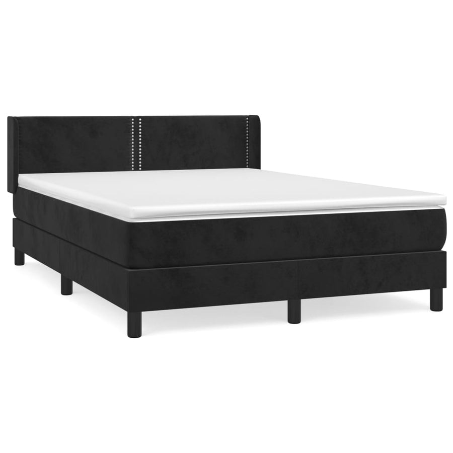 Boxspring met matras fluweel zwart 140x200 cm 140 x 200 cm Effen met spijkers