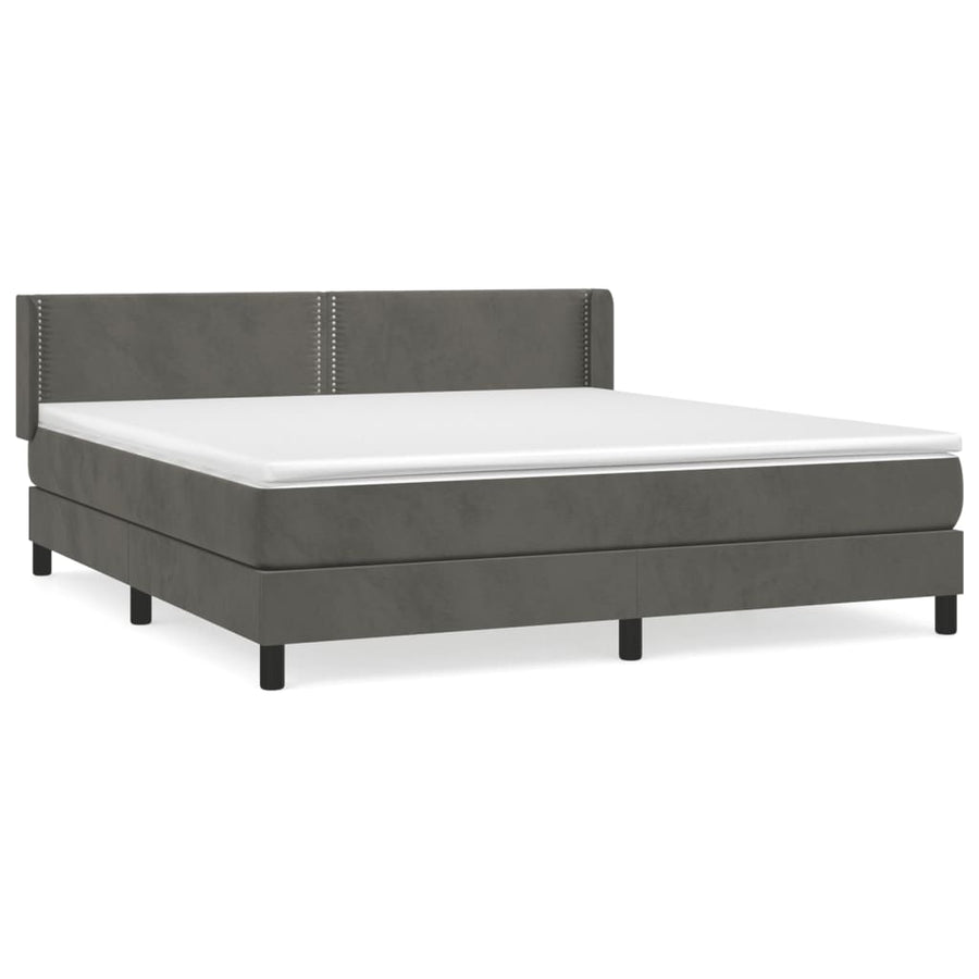 Boxspring Met Matras Fluweel Donkergrijs 160 x 200 cm Effen met spijkers