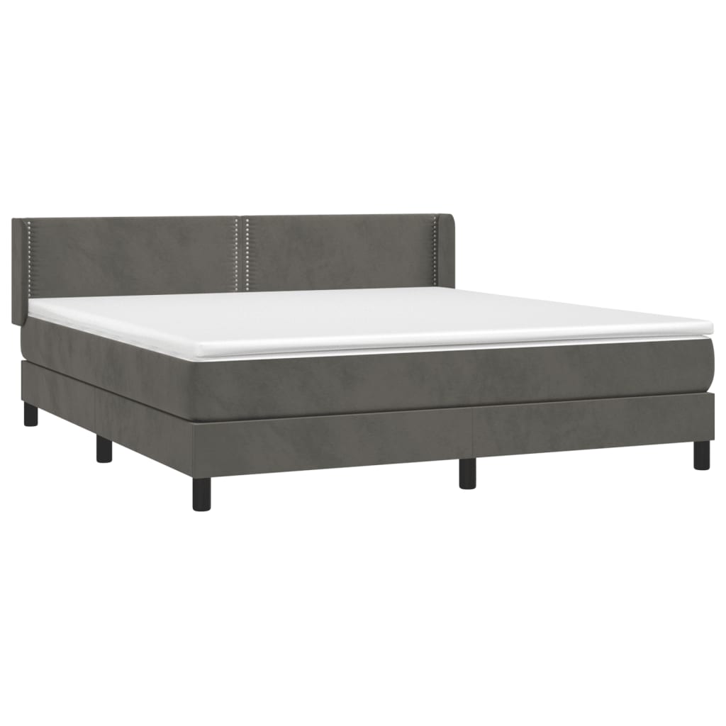 Boxspring Met Matras Fluweel Donkergrijs 160 x 200 cm Effen met spijkers