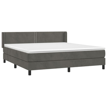 Boxspring Met Matras Fluweel Donkergrijs 160 x 200 cm Effen met spijkers