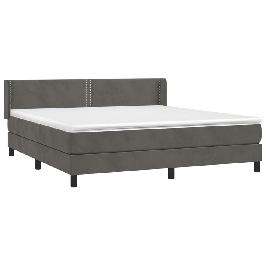 Boxspring Met Matras Fluweel Donkergrijs 160 x 200 cm Effen met spijkers