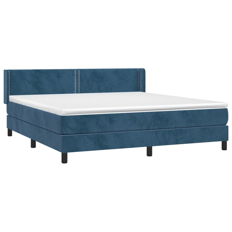 Boxspring Met Matras Fluweel Donkerblauw 160 x 200 cm Effen met spijkers