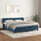 Boxspring Met Matras Fluweel Donkerblauw 160 x 200 cm Effen met spijkers