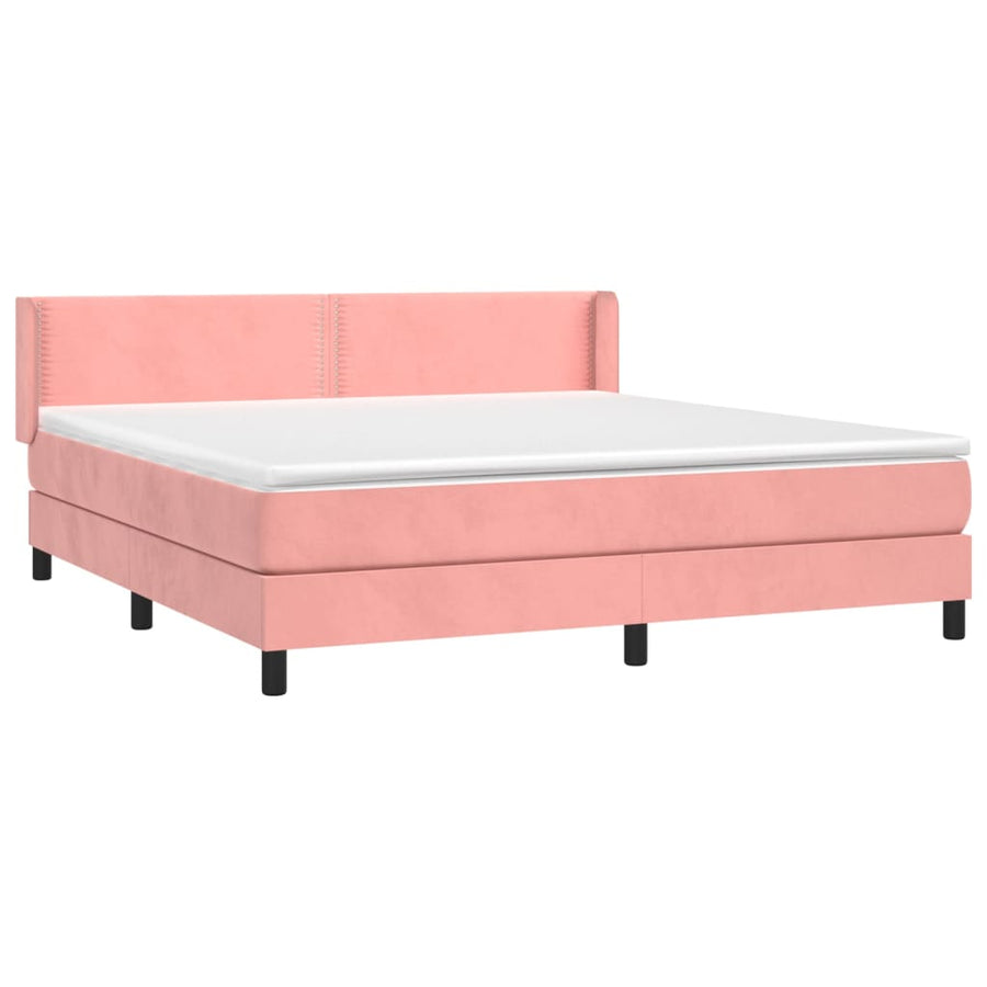 Boxspring Met Matras Fluweel Roze 160 x 200 cm Effen met spijkers