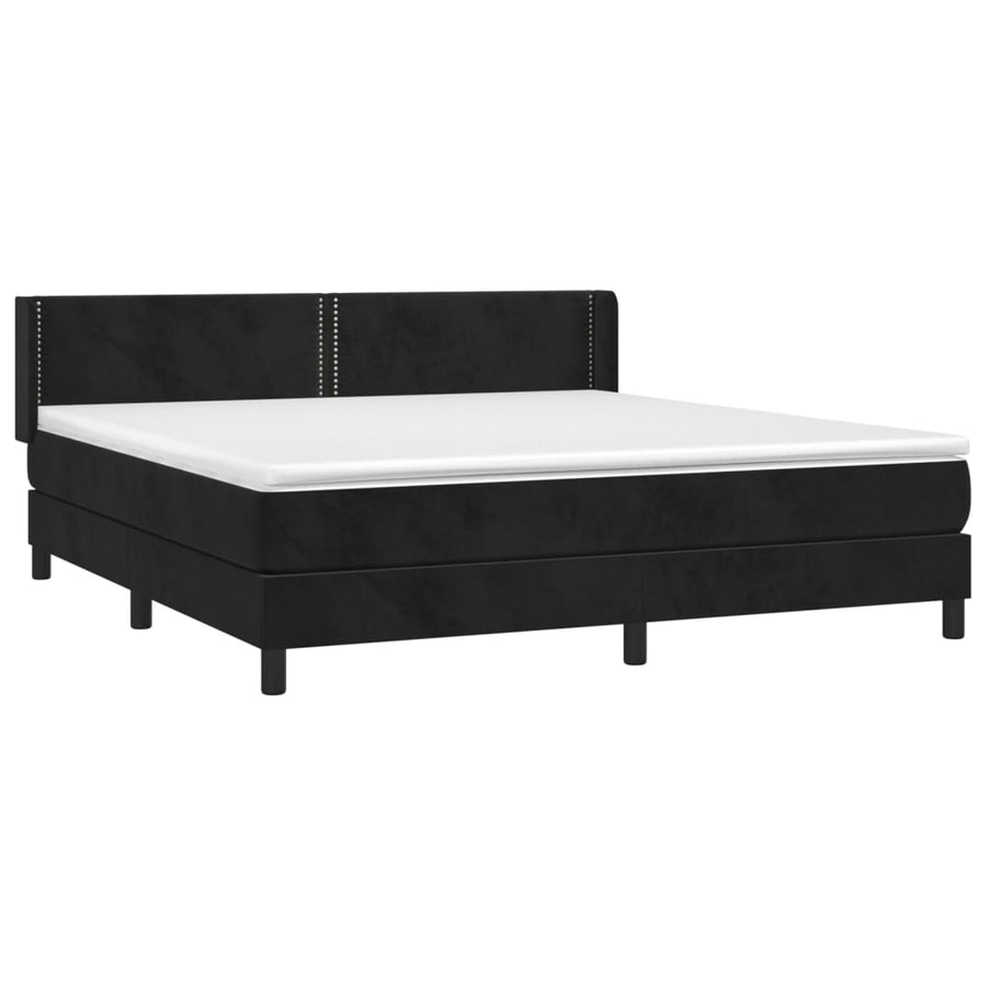 Boxspring met matras fluweel zwart 180x200 cm 180 x 200 cm Effen met spijkers