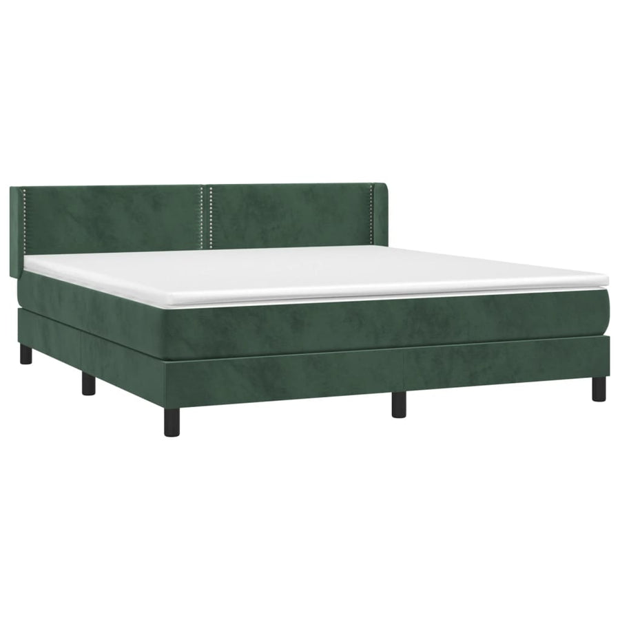 Boxspring Met Matras Fluweel Donkergroen 180 x 200 cm Effen met spijkers