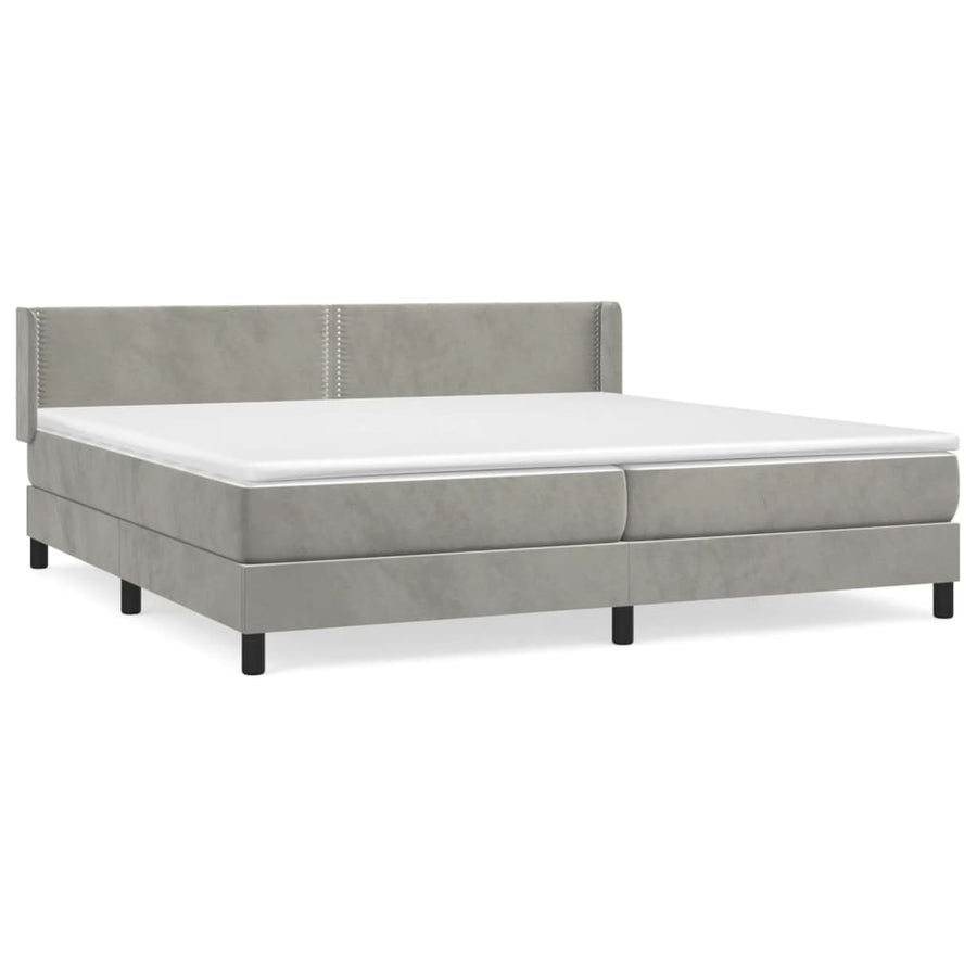Boxspring Met Matras Fluweel Lichtgrijs 200 x 200 cm Effen met spijkers