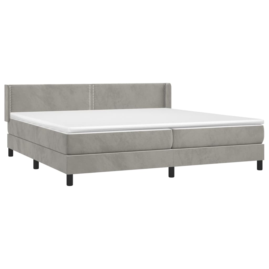 Boxspring Met Matras Fluweel Lichtgrijs 200 x 200 cm Effen met spijkers