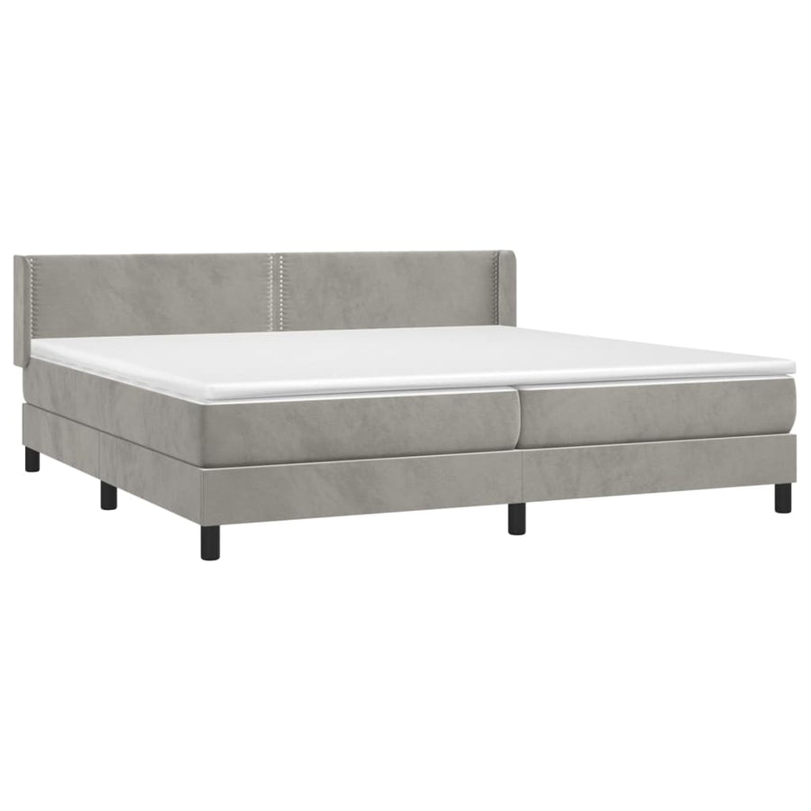 Boxspring Met Matras Fluweel Lichtgrijs 200 x 200 cm Effen met spijkers