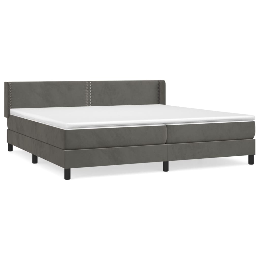 Boxspring Met Matras Fluweel Donkergrijs 200 x 200 cm Effen met spijkers