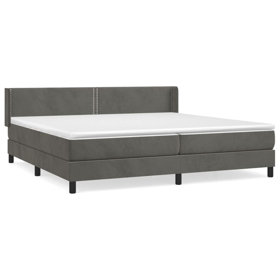 Boxspring Met Matras Fluweel Donkergrijs 200 x 200 cm Effen met spijkers