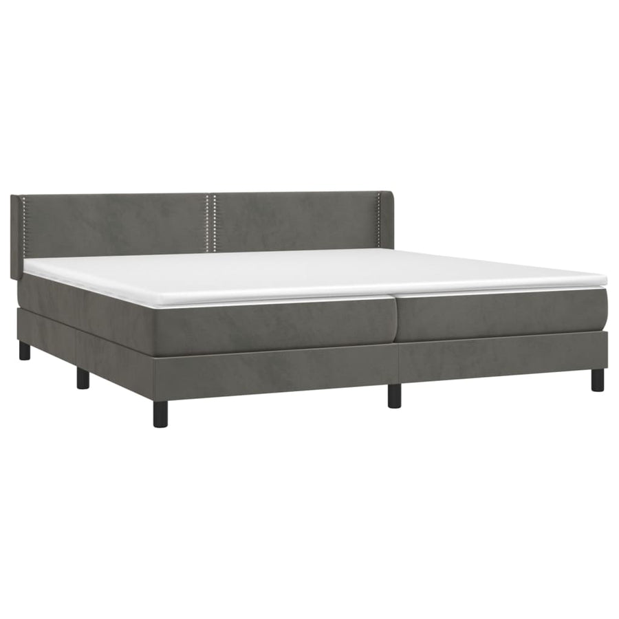 Boxspring Met Matras Fluweel Donkergrijs 200 x 200 cm Effen met spijkers