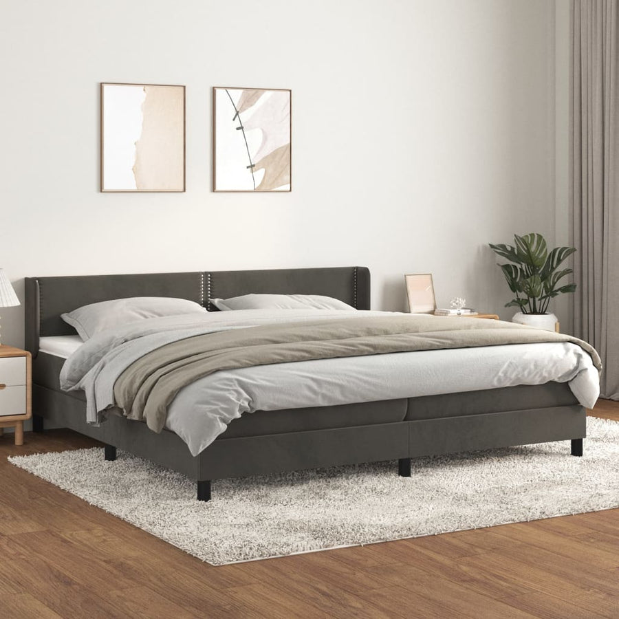 Boxspring Met Matras Fluweel Donkergrijs 200 x 200 cm Effen met spijkers