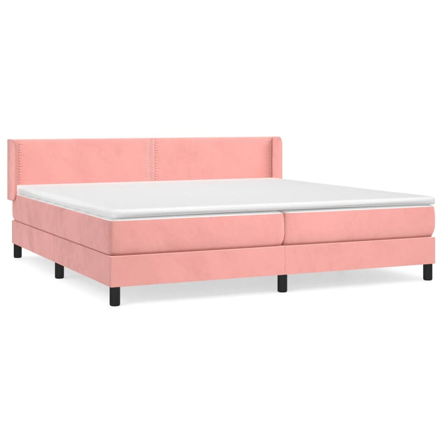 Boxspring Met Matras Fluweel Roze 200 x 200 cm Effen met spijkers