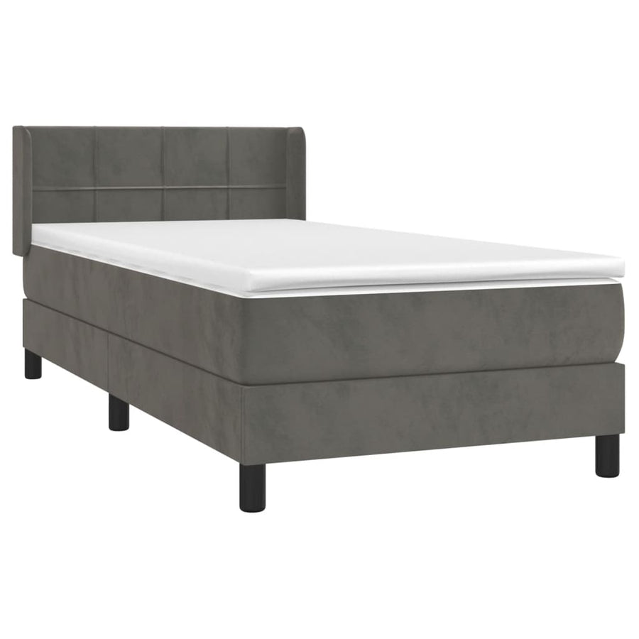 Boxspring Met Matras Fluweel Donkergrijs 80 x 200 cm Blok met vierkanten