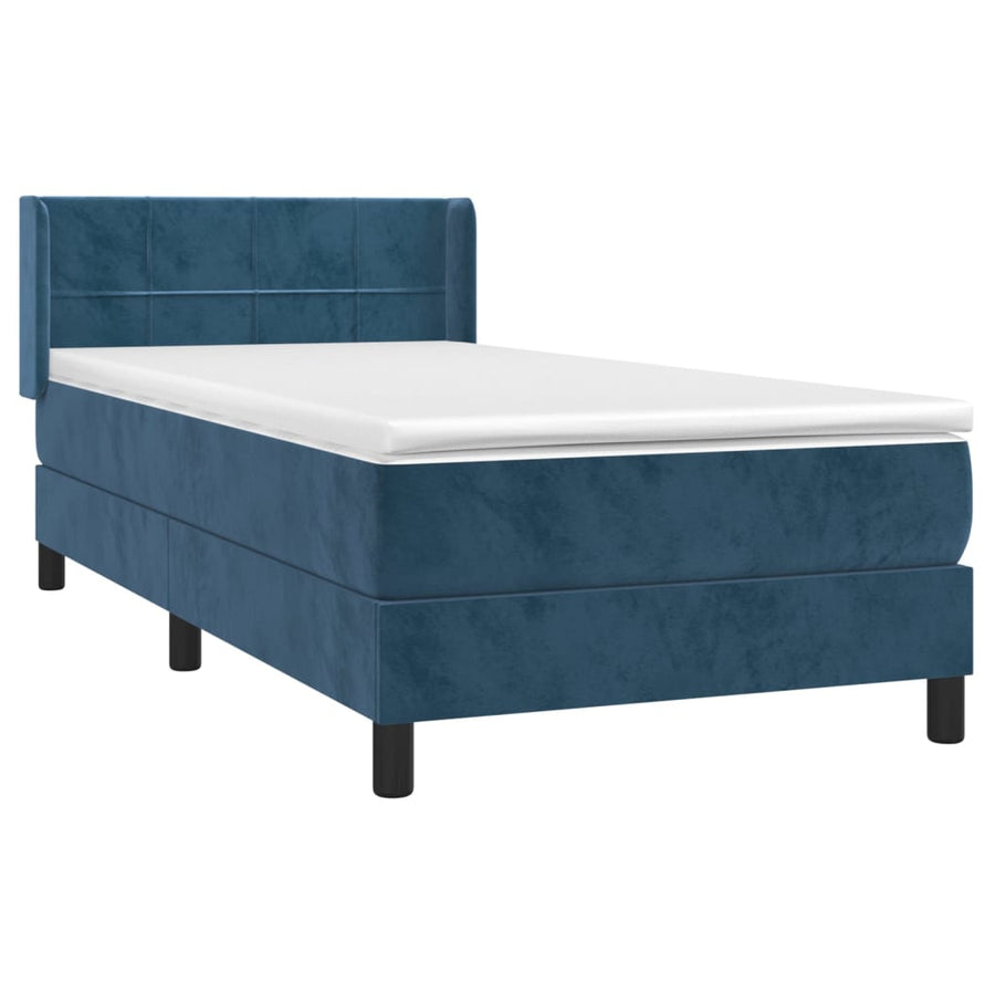 Boxspring Met Matras Fluweel Donkerblauw 80 x 200 cm Blok met vierkanten