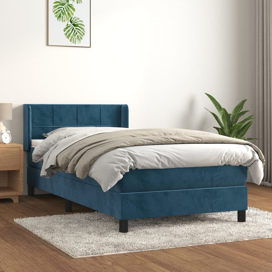 Boxspring Met Matras Fluweel Donkerblauw 80 x 200 cm Blok met vierkanten