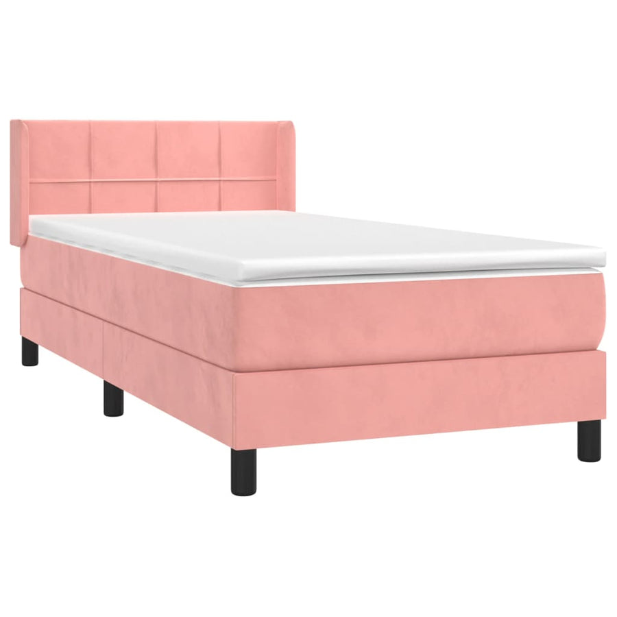 Boxspring Met Matras Fluweel Roze 80 x 200 cm Blok met vierkanten