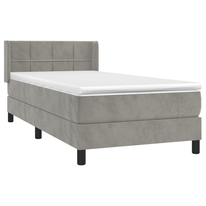 Boxspring Met Matras Fluweel Lichtgrijs 90 x 190 cm Blok met vierkanten