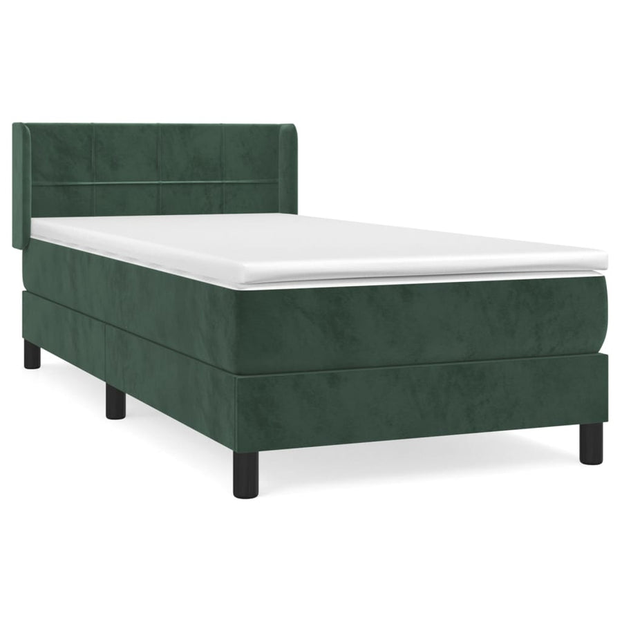 Boxspring Met Matras Fluweel Donkergroen 90 x 190 cm Blok met vierkanten