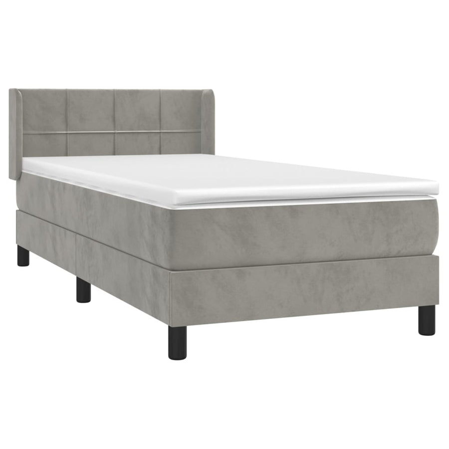 Boxspring Met Matras Fluweel Lichtgrijs 90 x 200 cm Blok met vierkanten