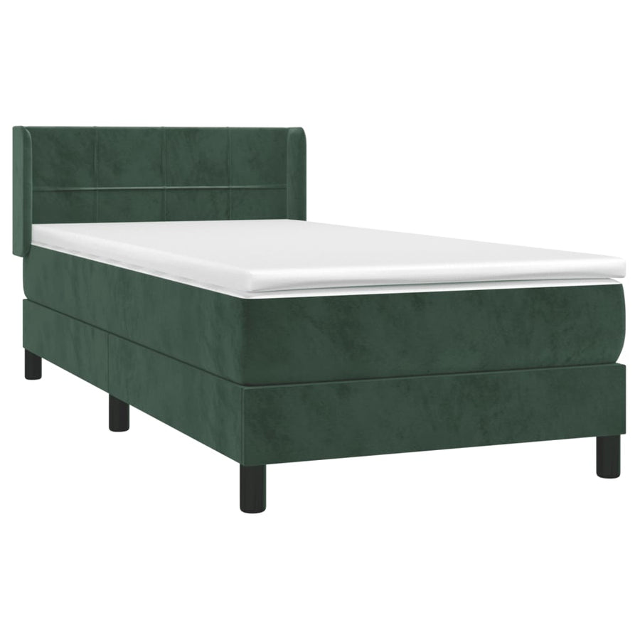 Boxspring Met Matras Fluweel Donkergroen 90 x 200 cm Blok met vierkanten