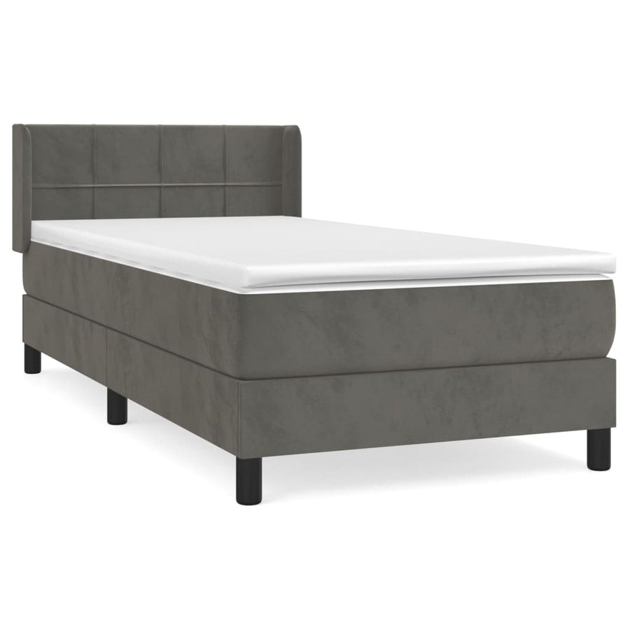 Boxspring Met Matras Fluweel Donkergrijs 100 x 200 cm Blok met vierkanten