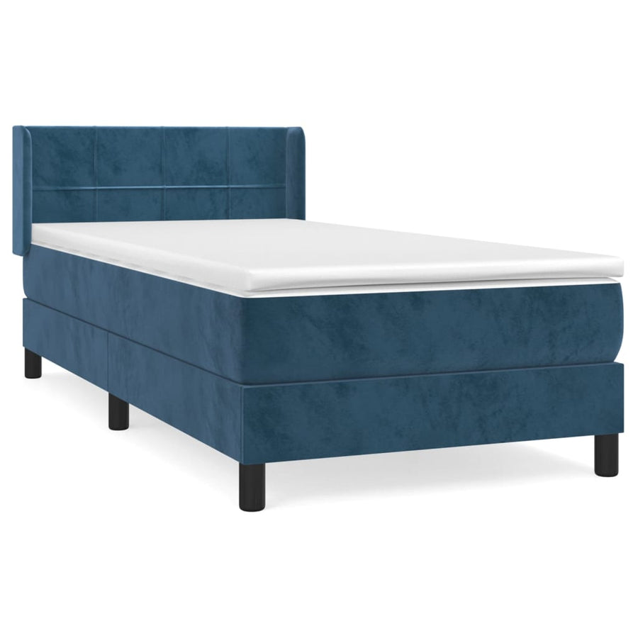 Boxspring Met Matras Fluweel Donkerblauw 100 x 200 cm Blok met vierkanten