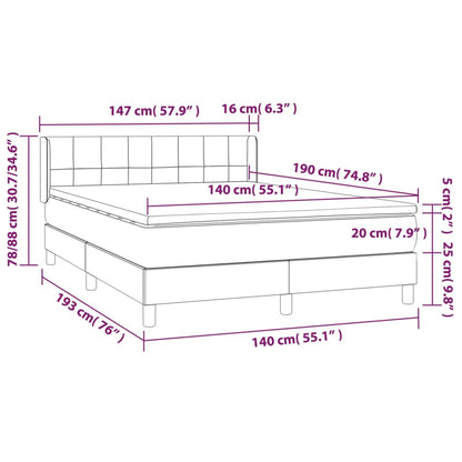 Boxspring Met Matras Fluweel Lichtgrijs 140 x 190 cm Blok met vierkanten