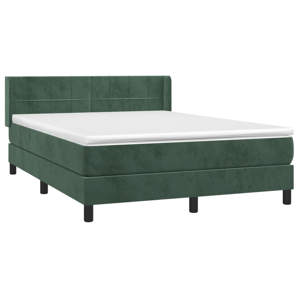 Boxspring Met Matras Fluweel Donkergroen 140 x 190 cm Blok met vierkanten