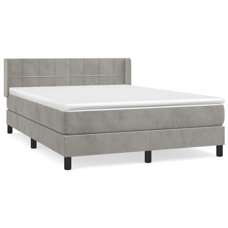 Boxspring Met Matras Fluweel Lichtgrijs 140 x 200 cm Blok met vierkanten