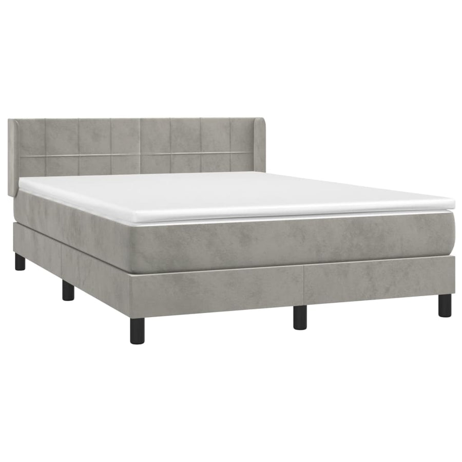 Boxspring Met Matras Fluweel Lichtgrijs 140 x 200 cm Blok met vierkanten