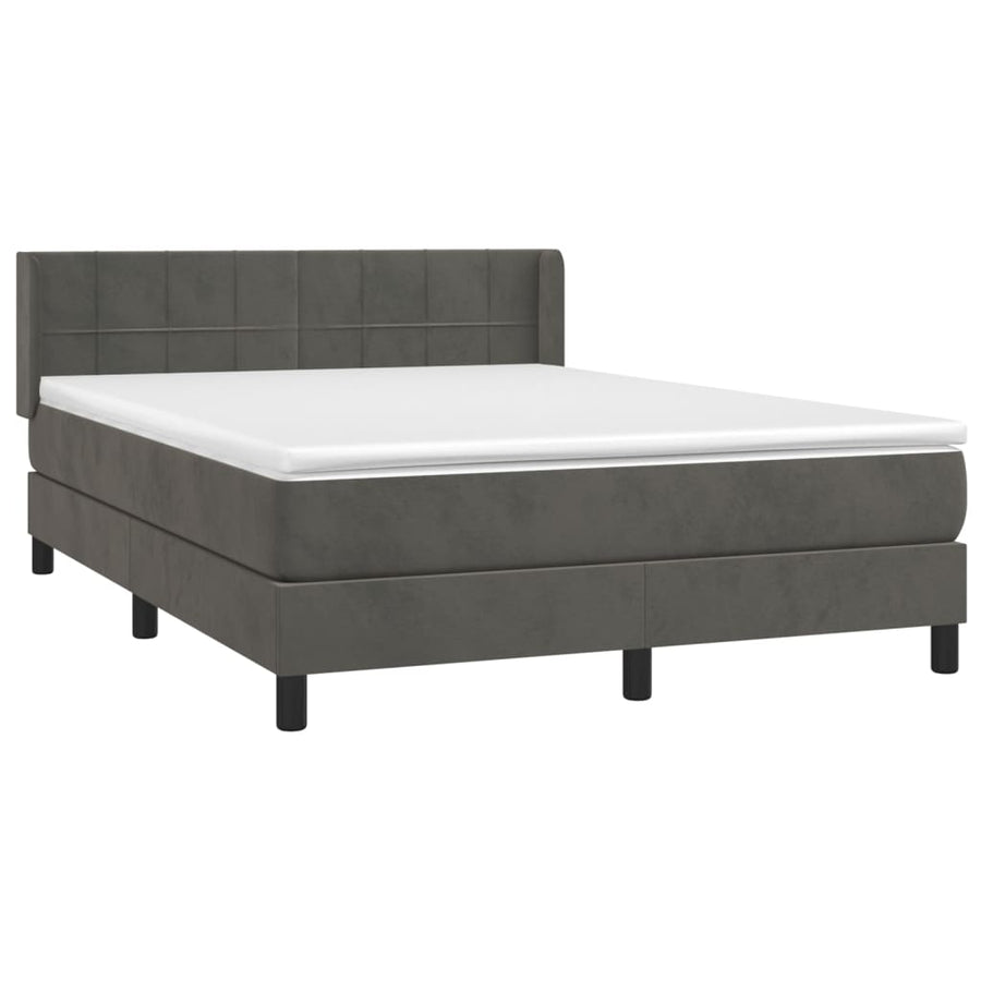 Boxspring Met Matras Fluweel Donkergrijs 140 x 200 cm Blok met vierkanten
