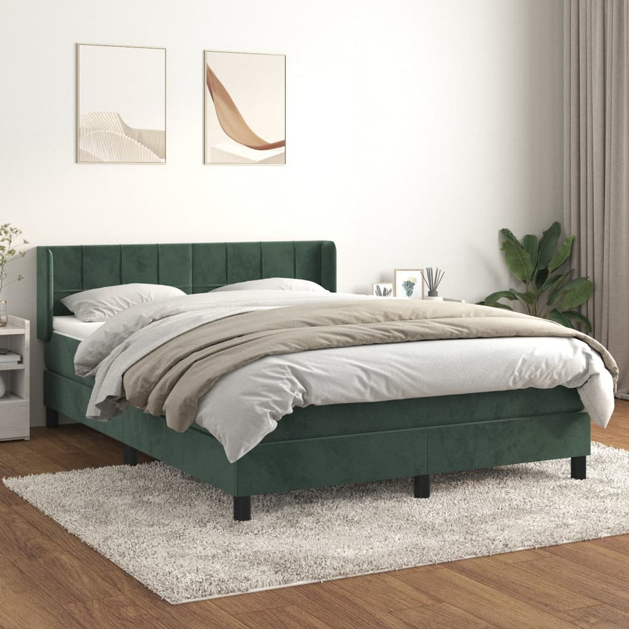 Boxspring Met Matras Fluweel Donkergroen 140 x 200 cm Blok met vierkanten