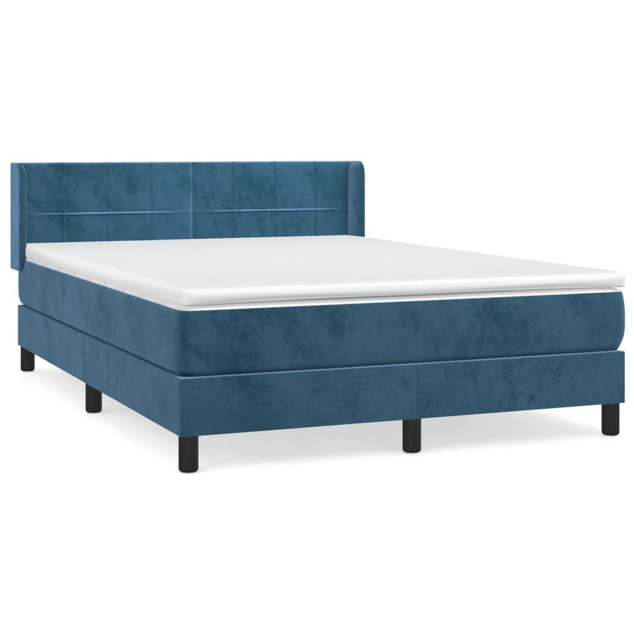 Boxspring Met Matras Fluweel Donkerblauw 140 x 200 cm Blok met vierkanten