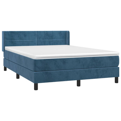 Boxspring Met Matras Fluweel Donkerblauw 140 x 200 cm Blok met vierkanten