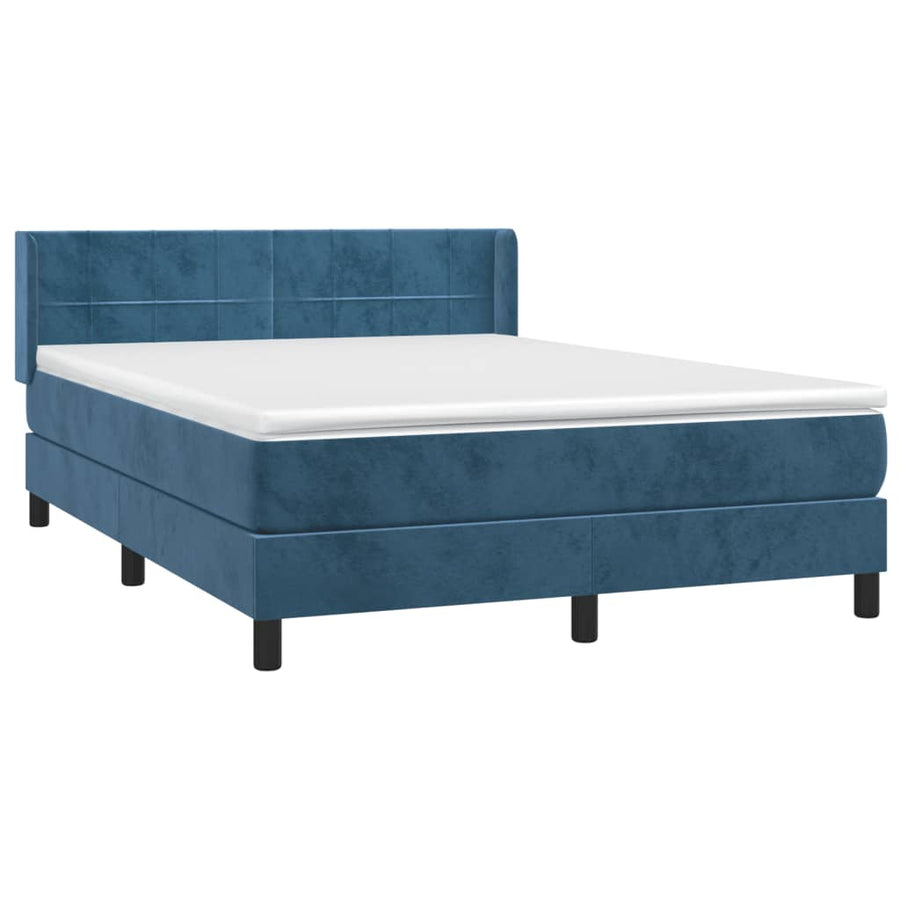 Boxspring Met Matras Fluweel Donkerblauw 140 x 200 cm Blok met vierkanten