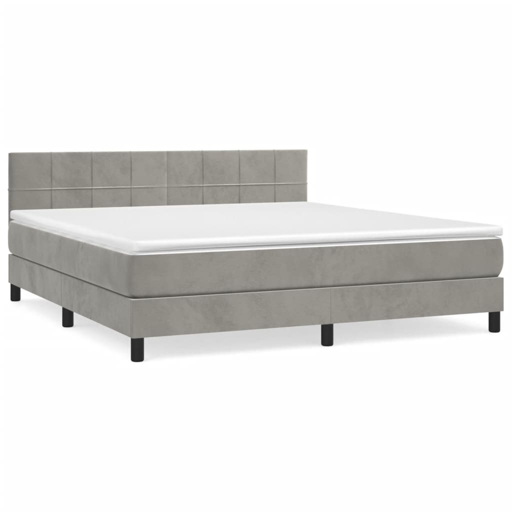 Boxspring Met Matras Fluweel Lichtgrijs 160 x 200 cm Blok met vierkanten