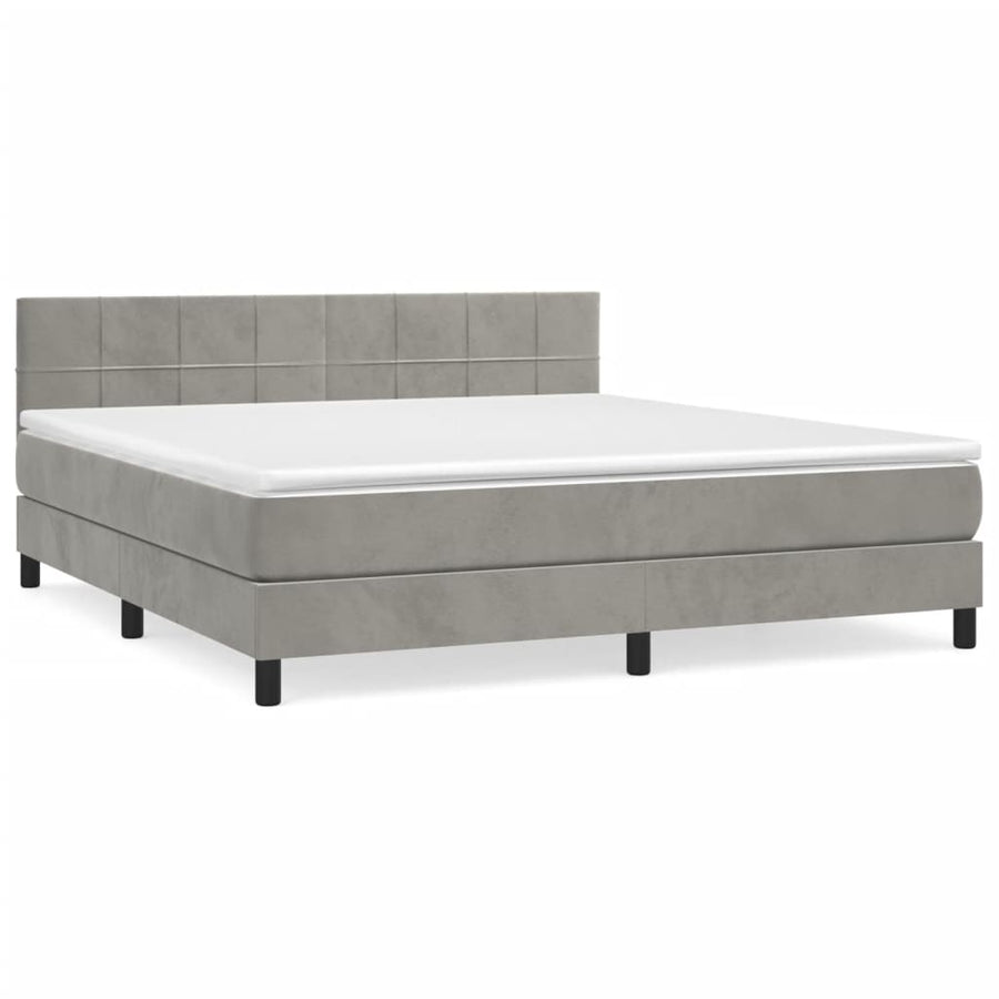 Boxspring Met Matras Fluweel Lichtgrijs 160 x 200 cm Blok met vierkanten