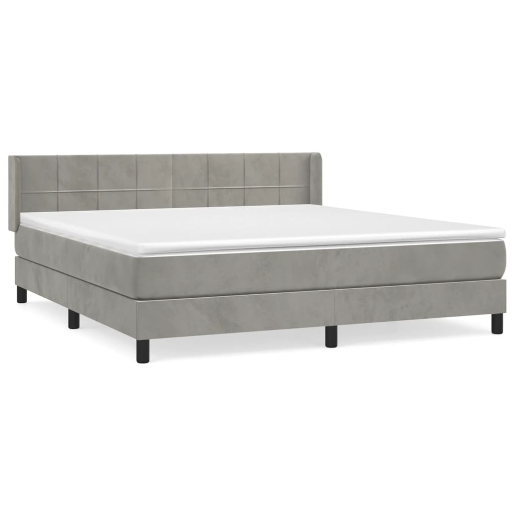 Boxspring Met Matras Fluweel Lichtgrijs 160 x 200 cm Blok met vierkanten