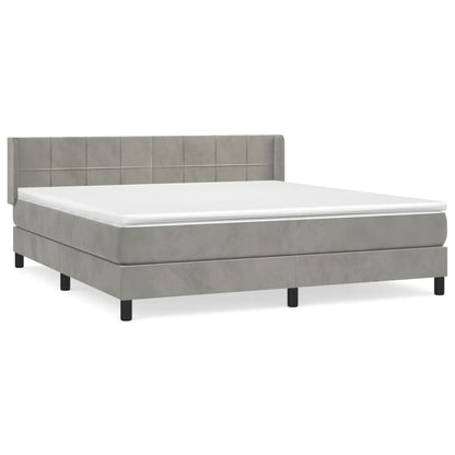 Boxspring Met Matras Fluweel Lichtgrijs 160 x 200 cm Blok met vierkanten
