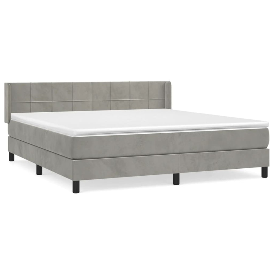 Boxspring Met Matras Fluweel Lichtgrijs 160 x 200 cm Blok met vierkanten