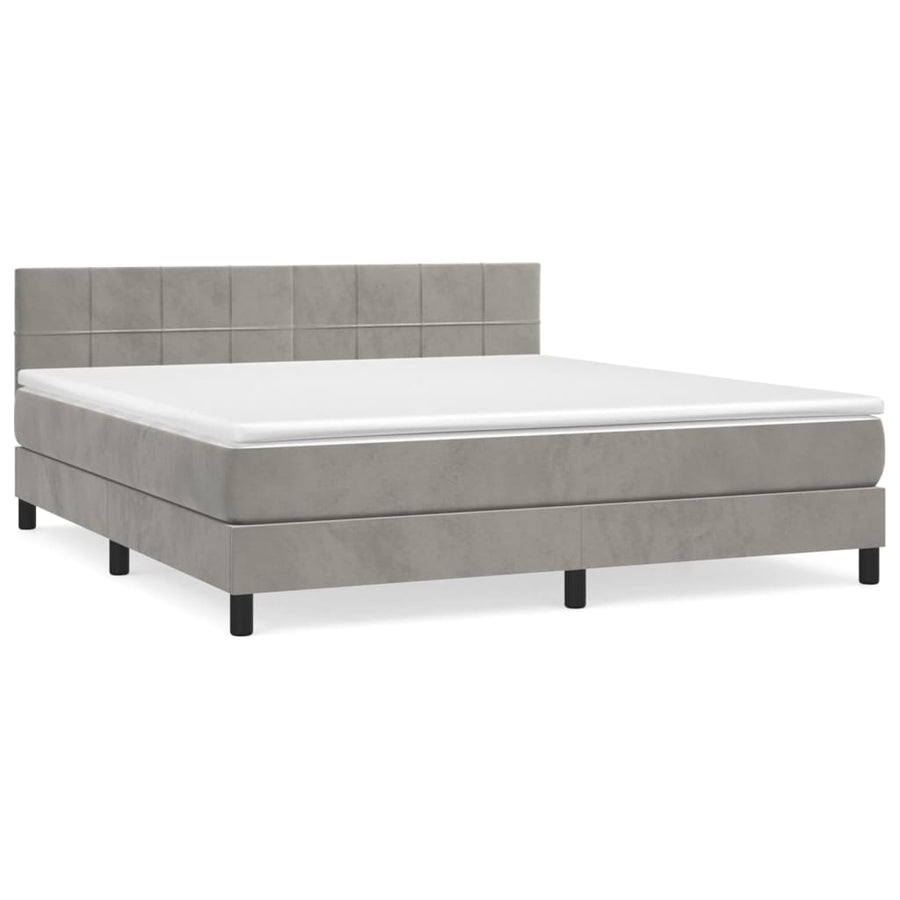 Boxspring Met Matras Fluweel Lichtgrijs 180 x 200 cm Blok met vierkanten