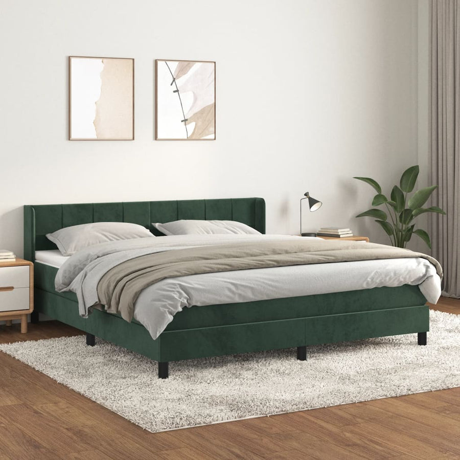 Boxspring Met Matras Fluweel Donkergroen 180 x 200 cm Blok met vierkanten