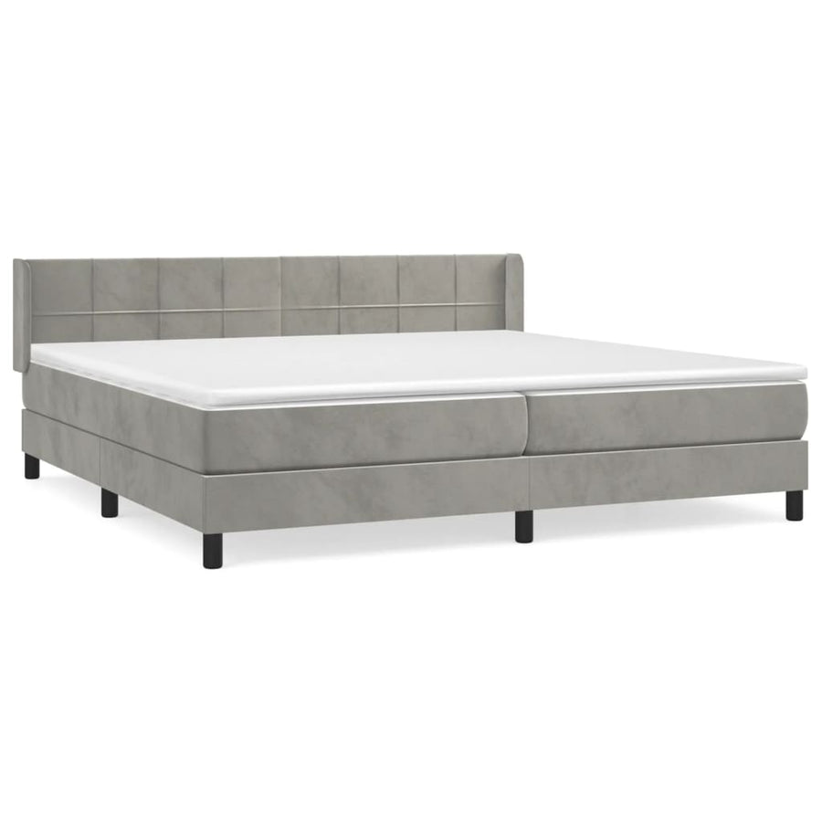 Boxspring Met Matras Fluweel Lichtgrijs 200 x 200 cm Blok met vierkanten