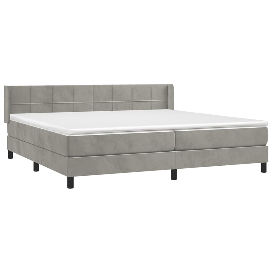 Boxspring Met Matras Fluweel Lichtgrijs 200 x 200 cm Blok met vierkanten