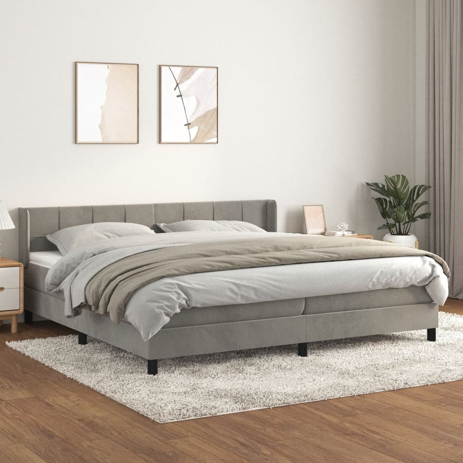 Boxspring Met Matras Fluweel Lichtgrijs 200 x 200 cm Blok met vierkanten