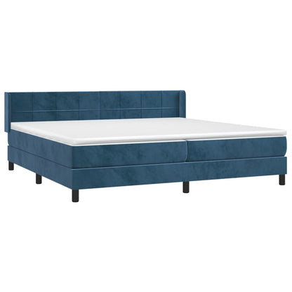 Boxspring Met Matras Fluweel Donkerblauw 200 x 200 cm Blok met vierkanten