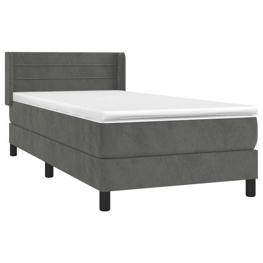 Boxspring Met Matras Fluweel Donkergrijs 80 x 200 cm Horizontale strepen